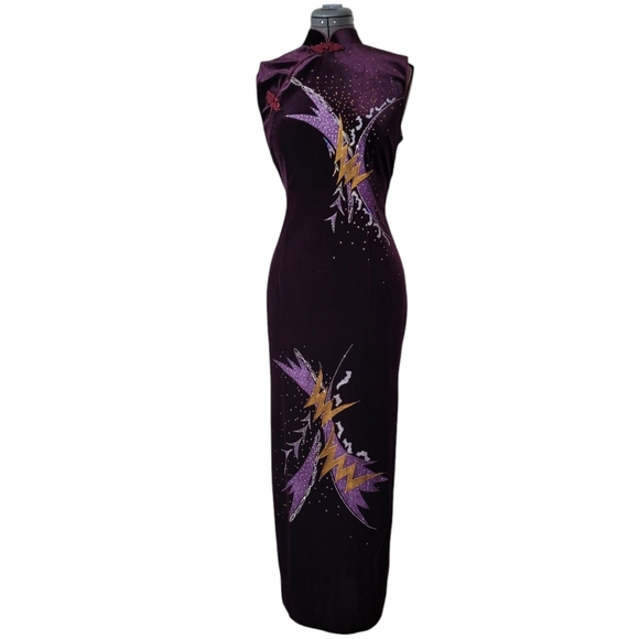 LG Velvet Holiday Party Dress Y2K Vintage Maxi Purple Sparkle Graphic - Picture 3 of 11